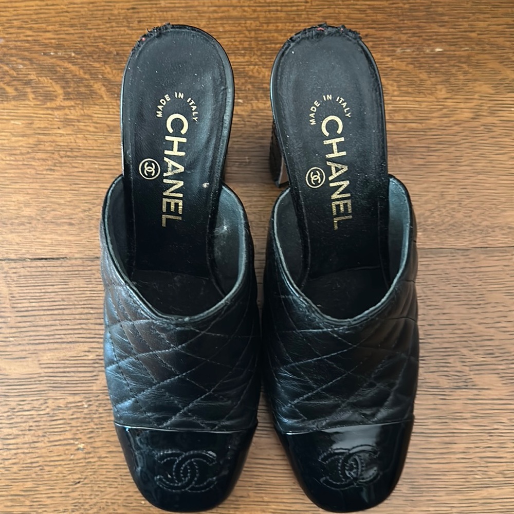 Chanel lambskin quilted heel heel slides 36.5 barely worn